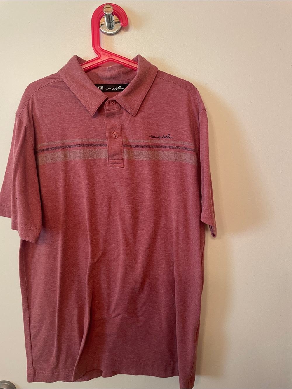 Boys L Travis Mathew Heathered Burgundy Polo with Chest Stripe